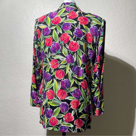 VTG Norton McNaughton Blazer Women Open Front tulip Floral Jacket Shoulder Pad - Picture 6 of 9